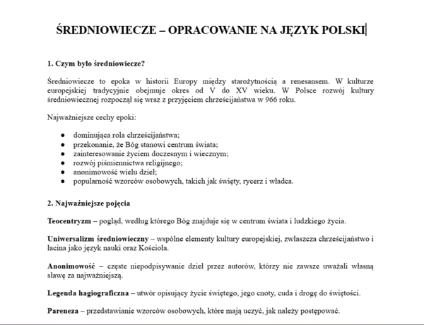 Średniowiecze- opracowanie na język polski