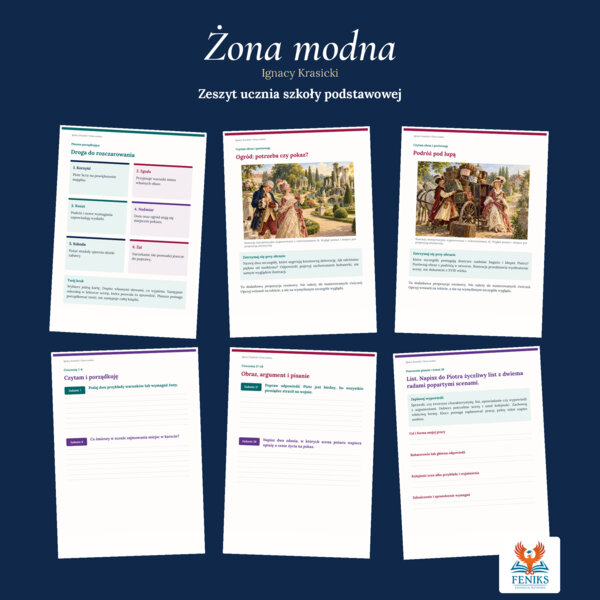Żona modna — Ignacy Krasicki | Zeszyt ucznia szkoły podstawowej: szczegółowe omówienie, 36 zadań i klucz odpowiedzi
