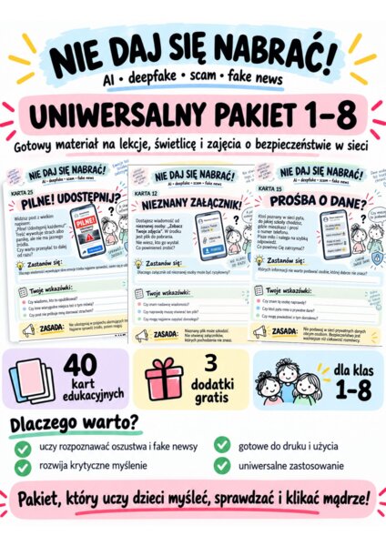 🚨 „NIE DAJ SIĘ NABRAĆ!” – uniwersalny pakiet dla klas 1–8 🚨