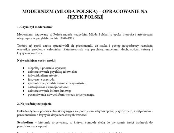 Modernizm- opracowanie na język polski