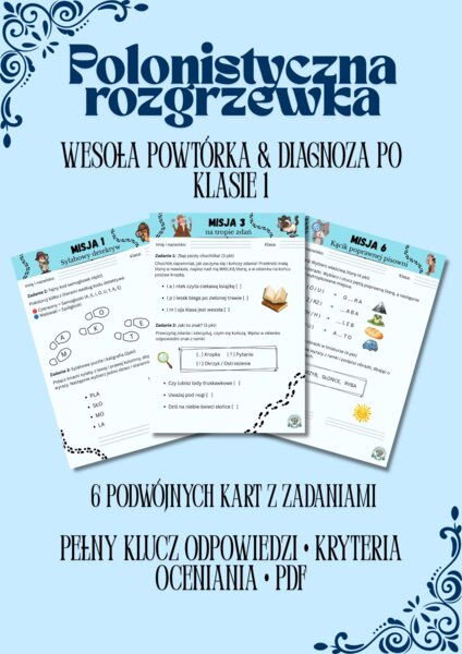 Polonistyczna Rozgrzewka – Klasa 2. Wesoła Powtórka po Wakacjach & Diagnoza Wstępna (6 Kart + Przewodnik + Klucz)