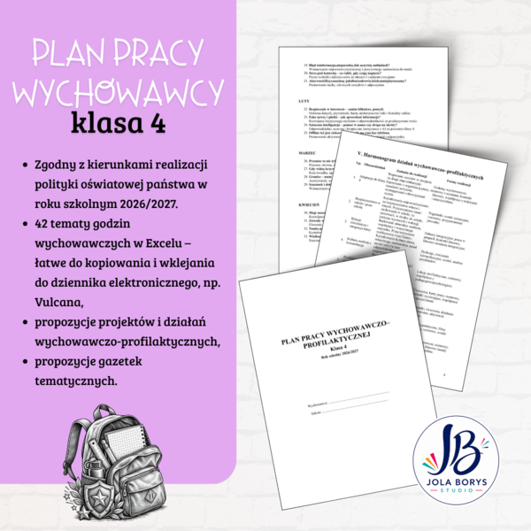Plan pracy wychowawczo-profilaktycznej – klasa 4 | 2026/2027 + 42 tematy godzin wychowawczych + działania dodatkowe