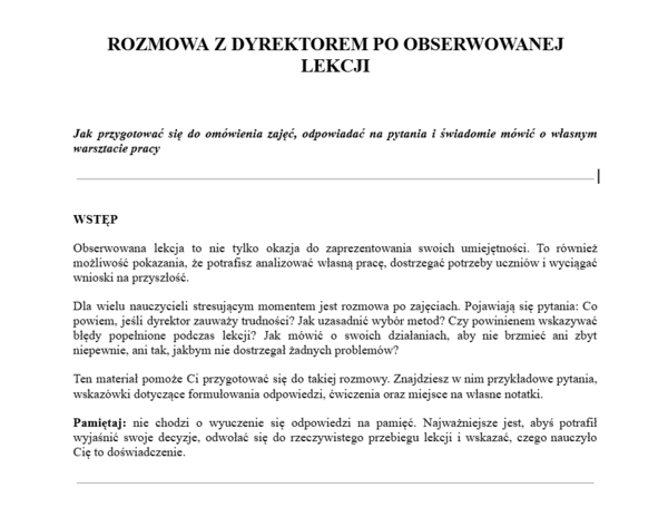 Omówienie lekcji w awansie zawodowym