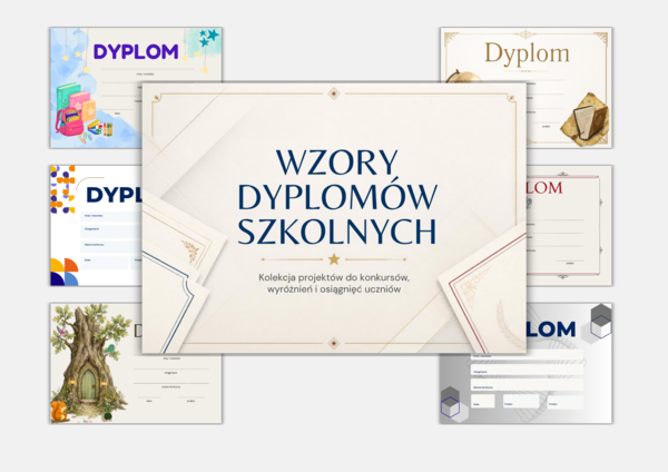 Dyplomy szkolne – 14 uniwersalnych wzorów edytowalnych w Canva