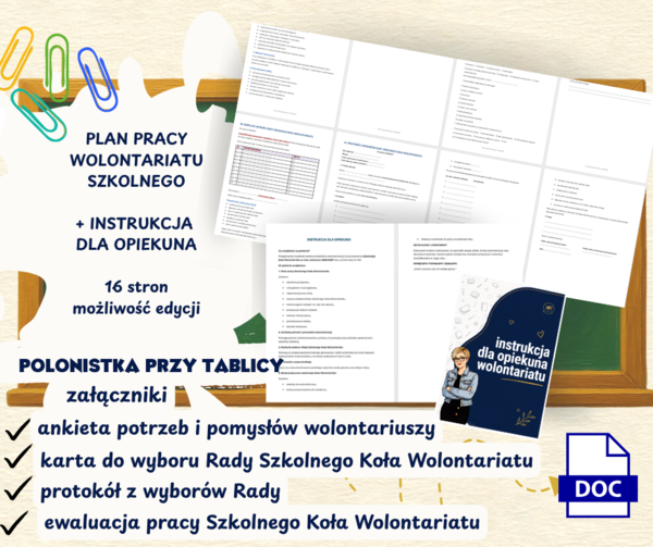 PLAN PRACY WOLONTARIATU, WOLONTARIAT, KLUB WOLONTARIUSZA, gotowy plan pracy z dokumentacją