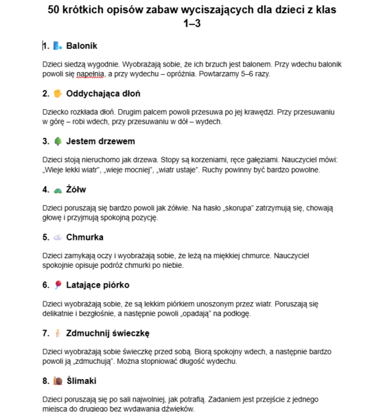 Krótkie zabawy na wyciszenie uczniów.