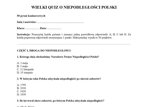 Wielki quiz o Niepodległości Polski