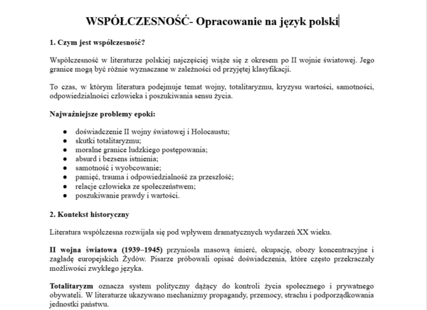 Współczesność- opracowanie na język polski