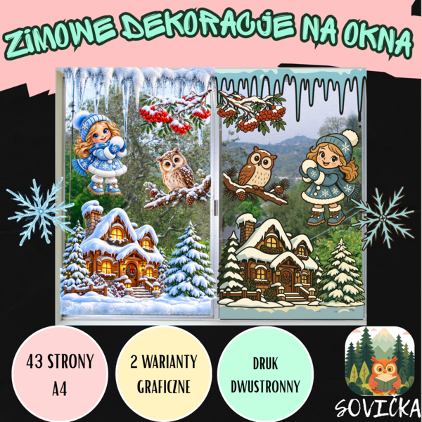 ❄️ ZIMOWE DEKORACJE NA OKNA ☃️ | DRUK DWUSTRONNY | 2 WARIANTY GRAFICZNE