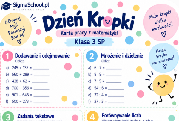 Karta pracy z matematyki: Dzień Kropki – Klasa 3 SP