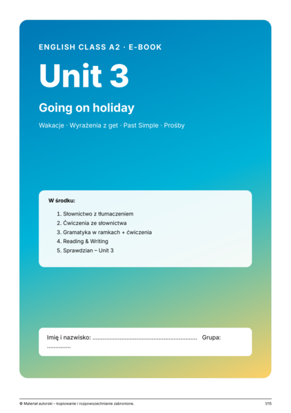 English Class A2 – Unit 3 Going on holiday | klasa 6 | e-book 15 stron + klucz