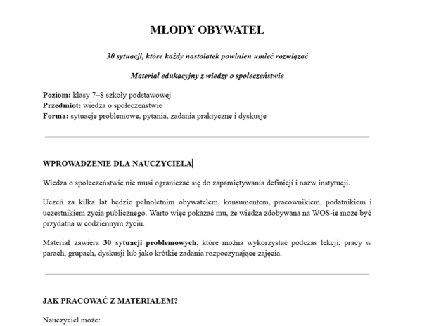 Młody obywatel- karty pracy WOS