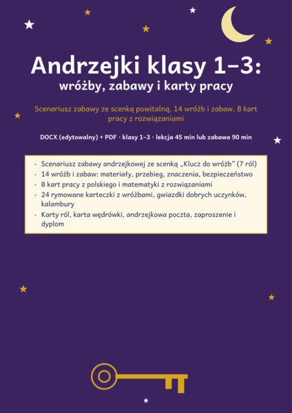 Andrzejki klasy 1–3: wróżby, zabawy i karty pracy – scenariusz zabawy (DOCX + PDF)