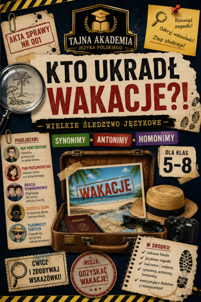 Kto ukradł wakacje?!  Śledztwo językowe – synonimy, antonimy, homonimy | Klasy 5–8 | PDF