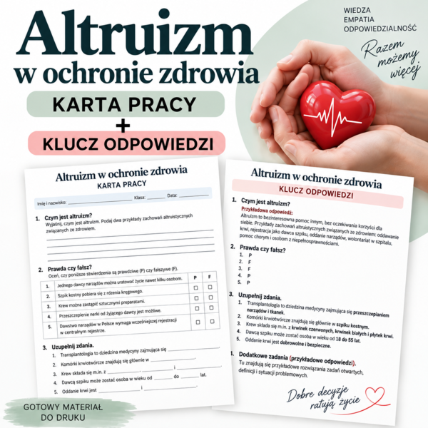 Altruizm w ochronie zdrowia – karta pracy + klucz odpowiedzi
