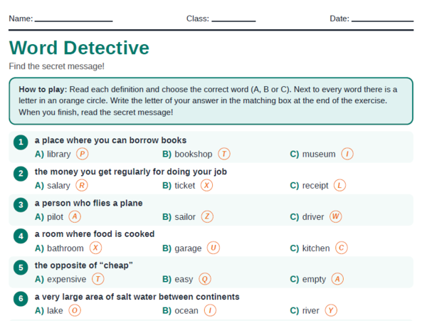 Word Detective- vocabulary exercise