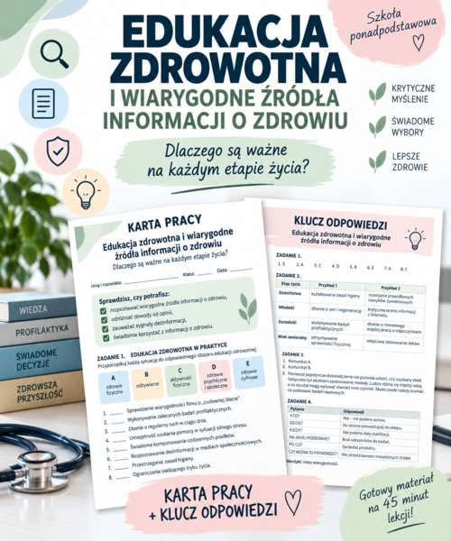 Edukacja zdrowotna i wiarygodne źródła informacji o zdrowiu – karta pracy + klucz odpowiedzi