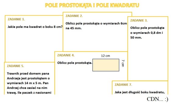 Karta pracy - Pole kwadratu i pole prostokąta