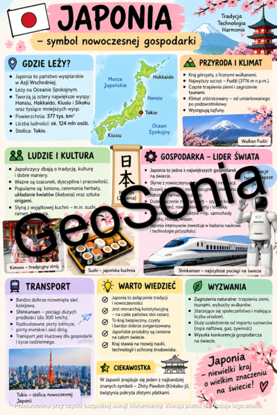 Japonia - symbol nowoczesnej gospodarki geografia klasa 8 sketchnotka