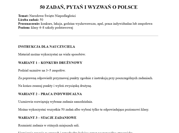 11 listopada- zadania i wyzwania