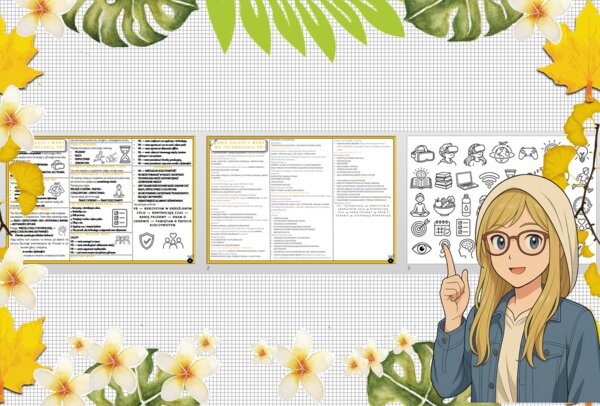 Sketchnotka/notatka - dla ucznia i przypomnienie dla nauczyciela w pdf. Temat "Jakie zalety i wady ma technologia VR?". Edukacja zdrowotna. Klasa 6.