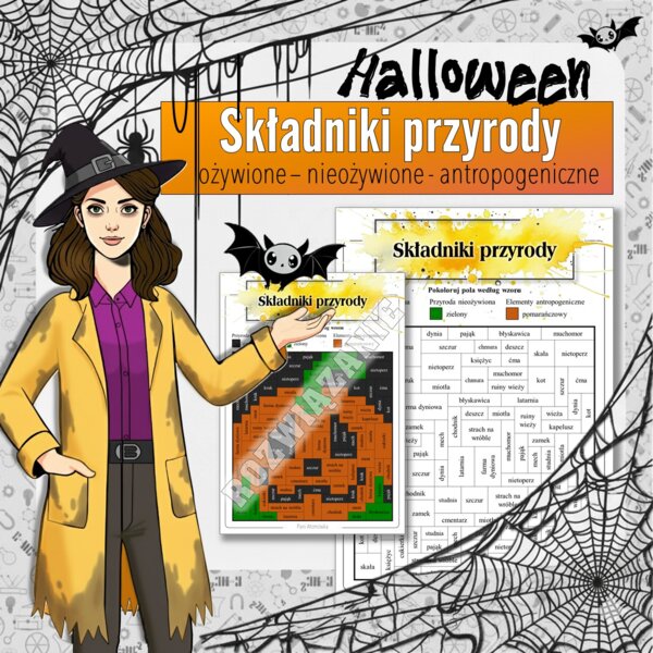 Składniki przyrody - Karta pracy, Kolorowanka naukowa | Przyroda klasa 4 | Halloween