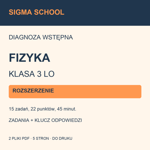 Diagnoza wstępna — fizyka, klasa 3 LO — ROZSZERZENIE + klucz i analiza
