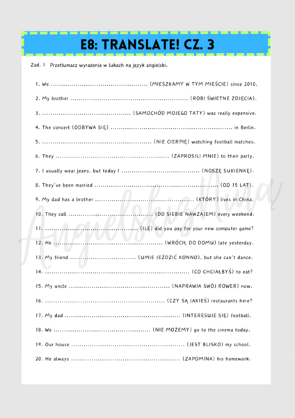 E8: TRANSLATE! - część 3 - tłumaczenie luk - karta pracy - egzamin ósmoklasisty - wklejka - do wydrukowania - .pdf
