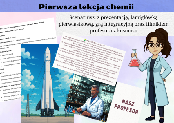 Scenariusz pierwszej lekcji chemii – „Poszukiwanie profesora X – lot w kosmos” - chemia klasa 7