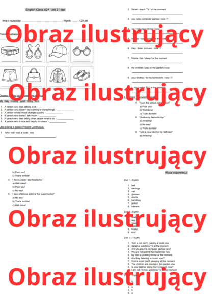 English Class A2+ unit 2 (sprawdzian / praca klasowa)