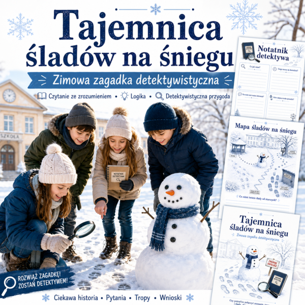 Tajemnica śladów na śniegu — zimowa zagadka detektywistyczna