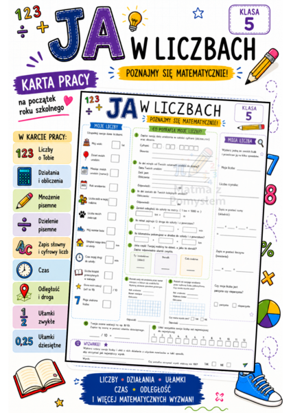 Ja w liczbach – karta pracy dla klasy 5 na początek roku szkolnego