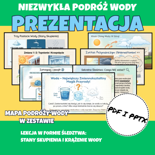 Obserwuję zjawiska przyrodnicze: Zmiany stanów skupienia wody- prezentacja,  przyroda kl. 4 | PDF + PPTX