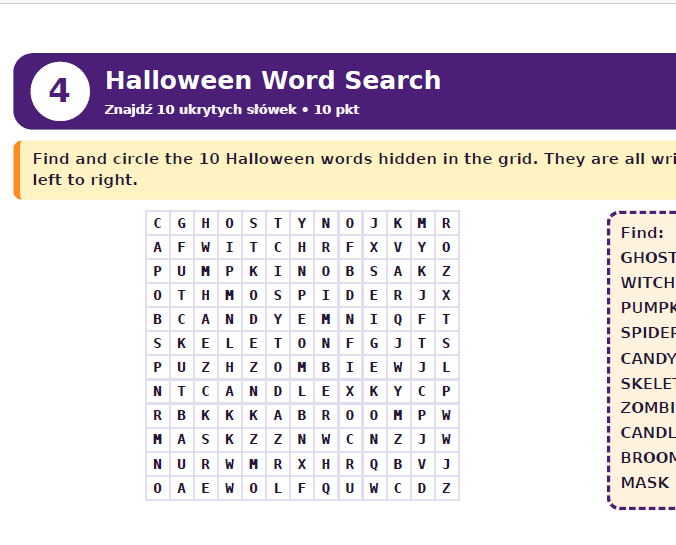 Halloween- Stacje dydaktyczne dla klas 4-6