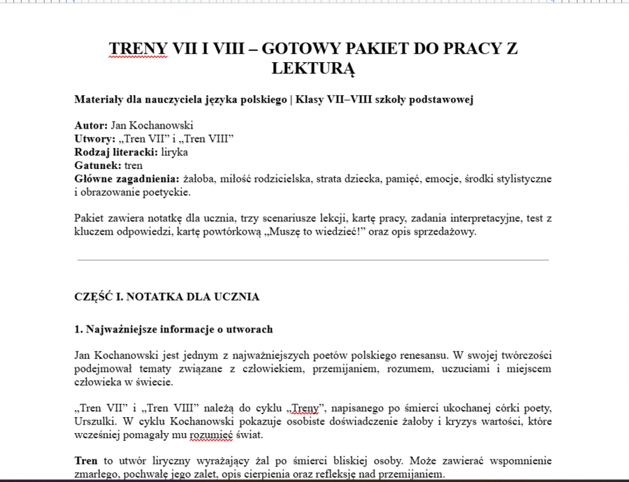 Treny VII i VIII- gotowy pakiet do pracy z lekturą