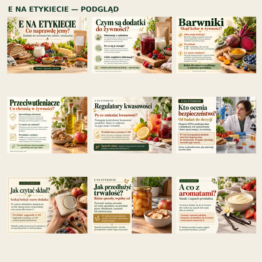 E NA ETYKIECIE — CO NAPRAWDĘ JEMY? - gazetka edukacyjna 28 plansz A4