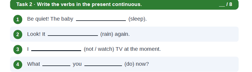 Present Simple vs. Present Continuous- karty pracy (standard i SPE)