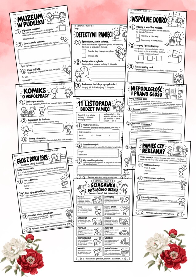 11 LISTOPADA - MĄDRE KARTY PRACY DLA KLAS 1-8!