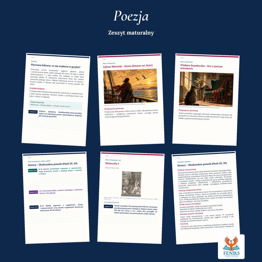 Poezja — zeszyt maturalny: 80 opracowań, 502 ćwiczenia, tematy i projekty oraz klucz odpowiedzi