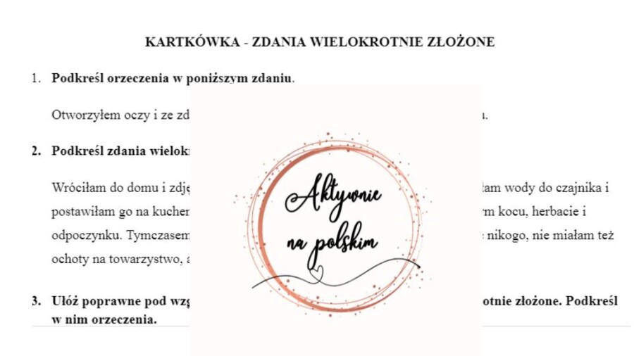 Zdania wielokrotnie złożone - kartkówka