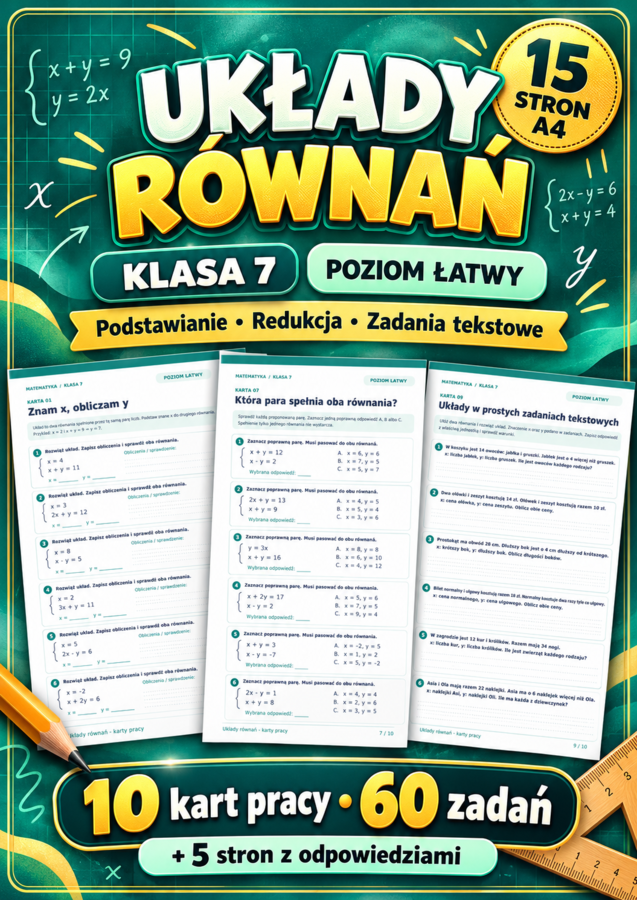 UKŁADY RÓWNAŃ-ŁATWE-klasa 7