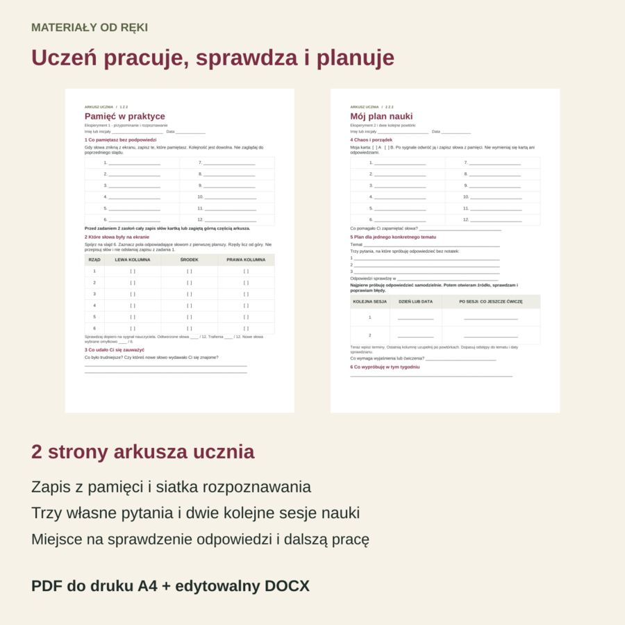Pamięć w praktyce - 2 eksperymenty i 3 sposoby skutecznej nauki | klasy 5-8