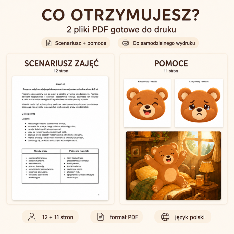 Emocje w przedszkolu – scenariusz zajęć + karty emocji i bajka | 4–6 lat