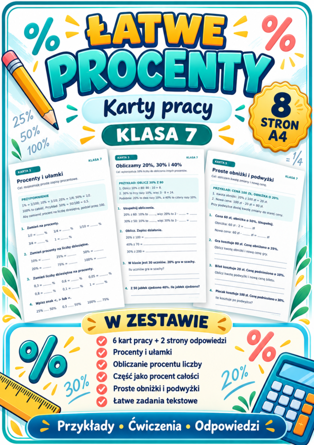 PROCENTY-ŁATWE- klasa 7