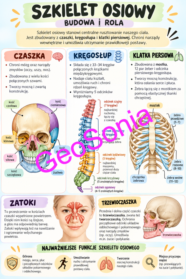 Szkielet osiowy biologia klasa 7 sketchnotka