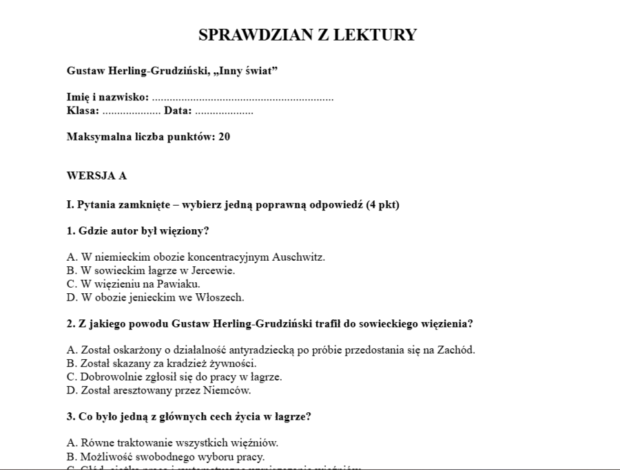Sprawdzian- Inny świat