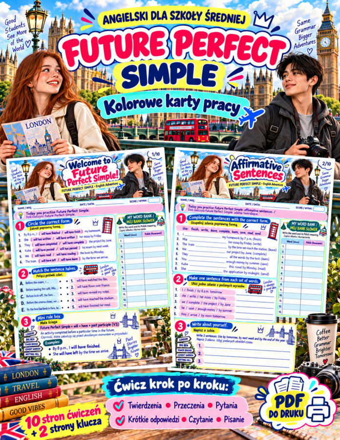 Future Perfect Simple - 10-stronicowy workbook dla uczniów szkoły średniej