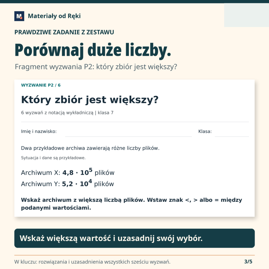 Notacja wykładnicza - 6 wyzwań, arkusze A/B i wyjściówki | klasa 7