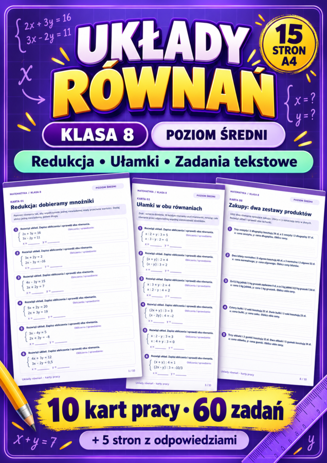 UKŁADY RÓWNAŃ-Średnie-klasa 8
