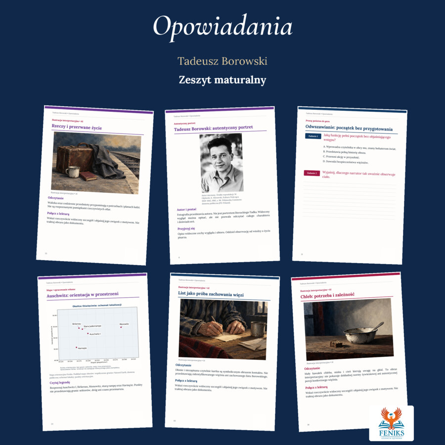 Opowiadania — Tadeusz Borowski | Zeszyt maturalny: szczegółowe omówienie, 224 zadania i klucz odpowiedzi